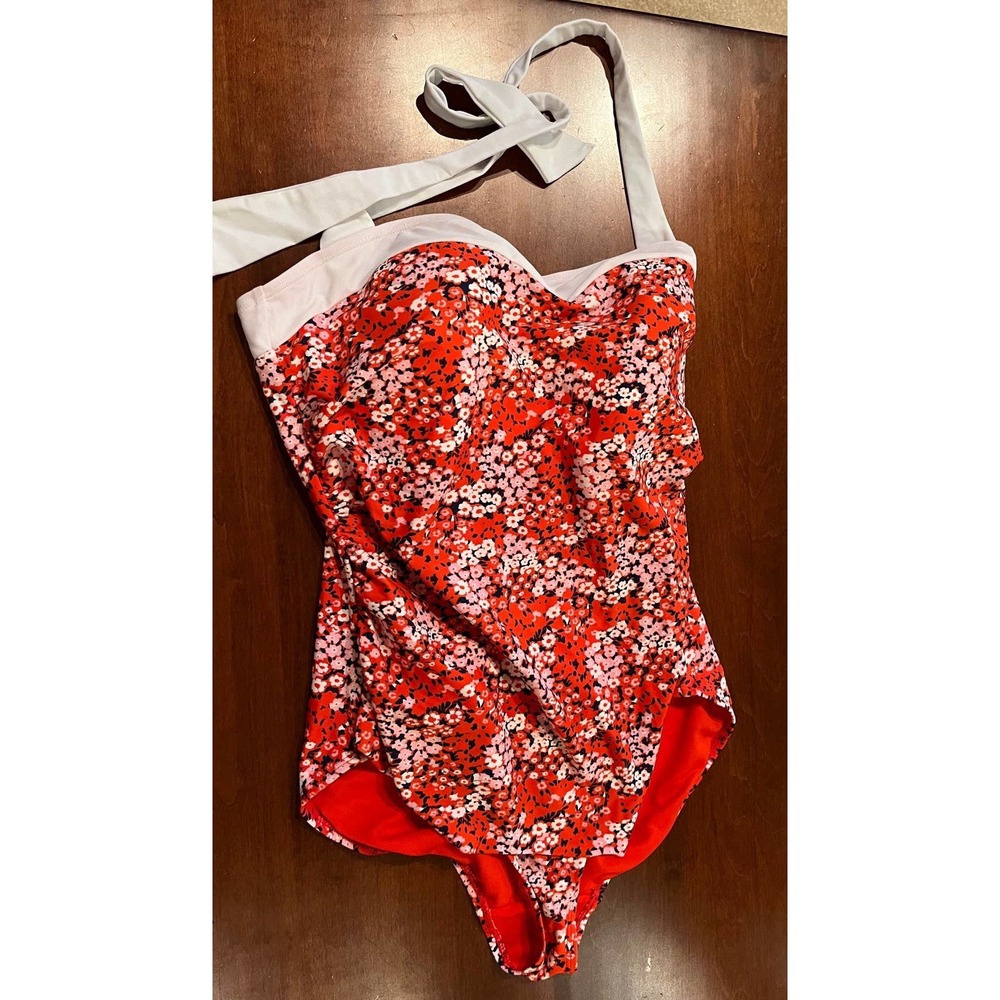 Beautiful Basic Edition Red Floral One Piece Bathing Suit Size 14
